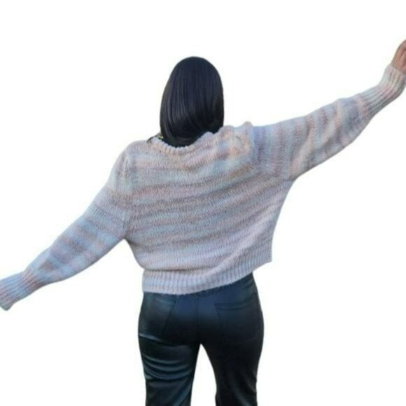 New Womens Peach Pink Striped  Long‎ Sleeve Cropped Sweater Review Measurements - Picture 10 of 12